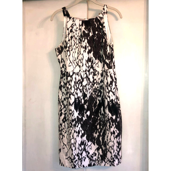 TAHARI Black White Halter Watercolor Print 10 Cotton Sateen Dress - Picture 1 of 6